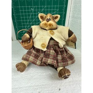 Russ Berrie Kathleen Kelly Critter Folk Art Plush Figurine Cow Plaid